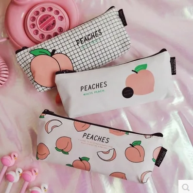 1 шт. кавайный чехол для карандаша сочный персик из плотной ткани Хэлло Китти