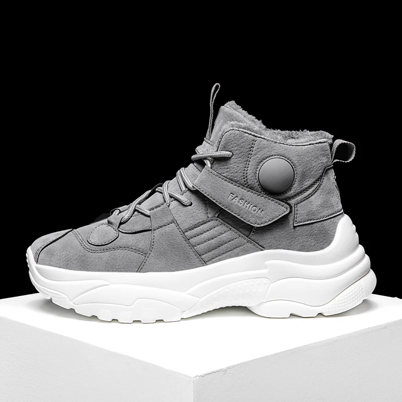 Grey Fashion Men's Casual Shoes Sneakers Men Comfortable Soft Breathable Adult Footwear Lace-Up Adult High Top Flock Male Shoes 39-44 - Цвет: Grey