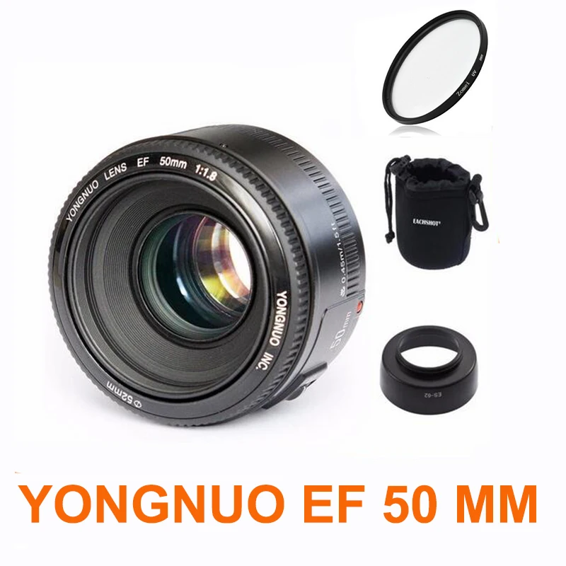 YONGNUO YN50mm f1.8 YN 50 мм AF объектив YN50 с автофокусом крышка УФ сумка для цифровых
