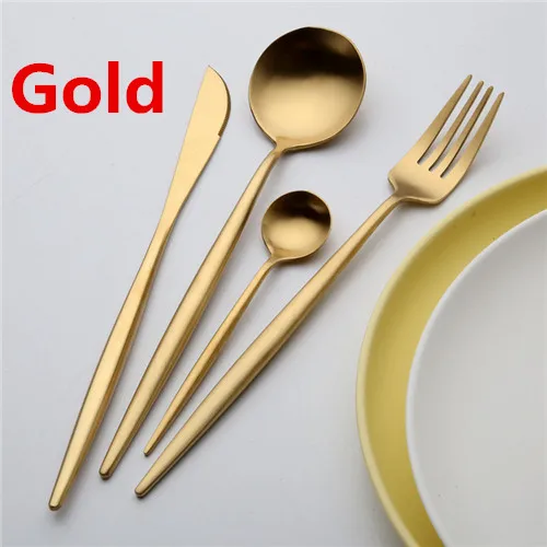 Gold 16 шт./компл. набор посуды 304 нержавеющая сталь черные золотые столовые приборы набор ножей вилка чайная ложка посуда столовые приборы Прямая - Цвет: Gold