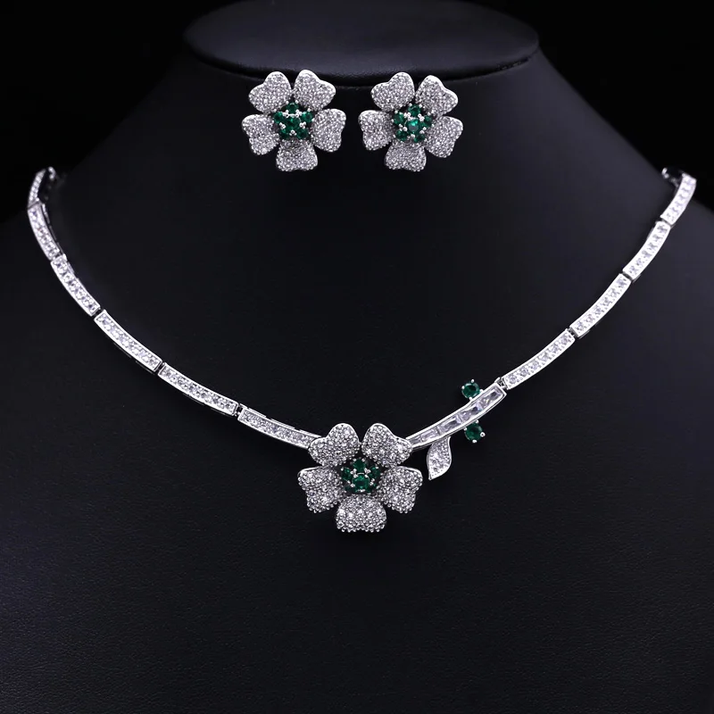 4 цвета на выбор AAA кубический циркон цветок свадебные наборы ювелирных изделий