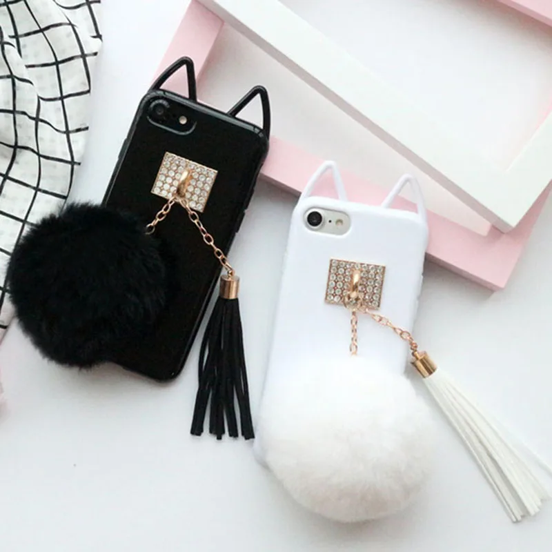 KMAX чехол для телефона Роскошный Кристалл цепь милый кот DIY ТПУ силиконовый iPhone 6 S 7
