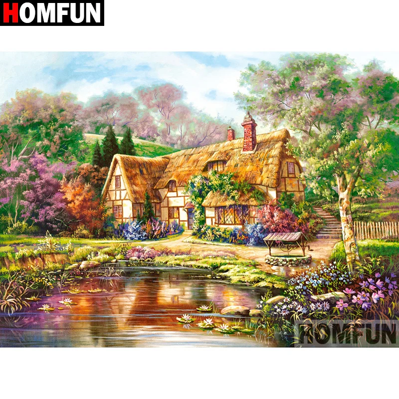 Алмазная вышивка HOMFUN Набор для вышивки крестиком цветок дома 5D Вышивка модель