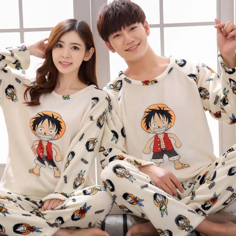 Большие размеры толстые теплые фланелевые пижамы для пар комплекты женщин зима