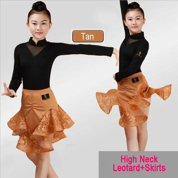 Leotard And Skirt Юбка для латинских, бальных, латинских танцев для девочек, юбка для самбы, румбы, сальсы, Танго, юбки для детей, кружевное платье для латинских танцев, раздельное платье с трико с юбкой - Цвет: Leotard And Skirt