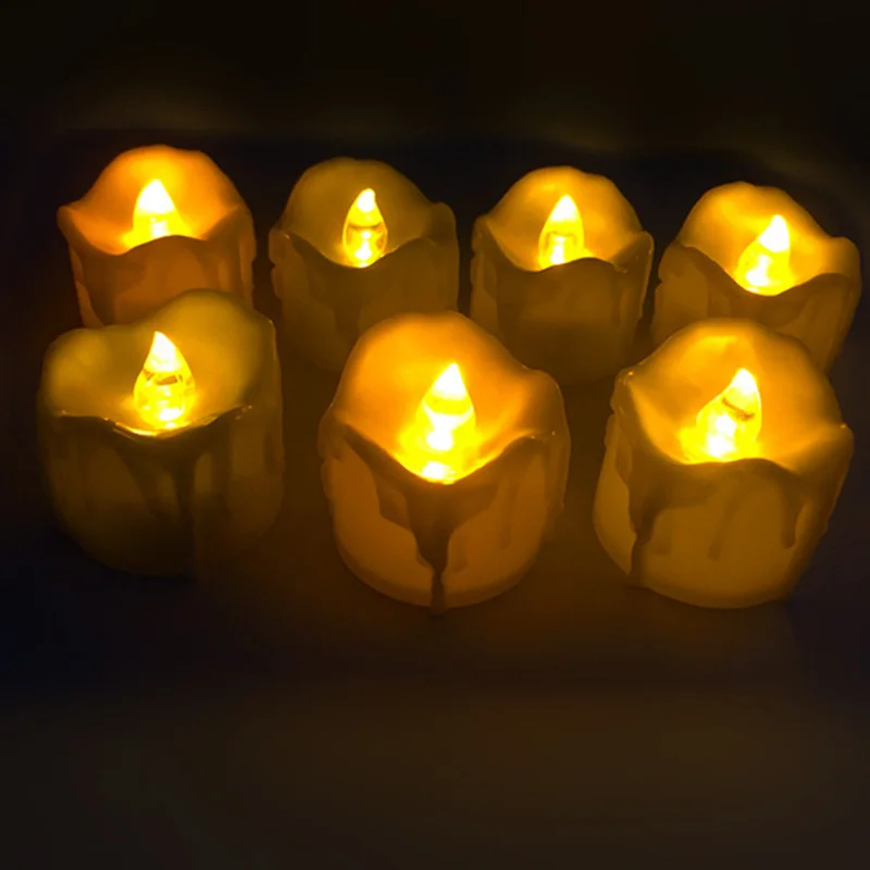 12 шт. желтая чайная свеча романтическая беспламенная Светодиодная лампа для дома