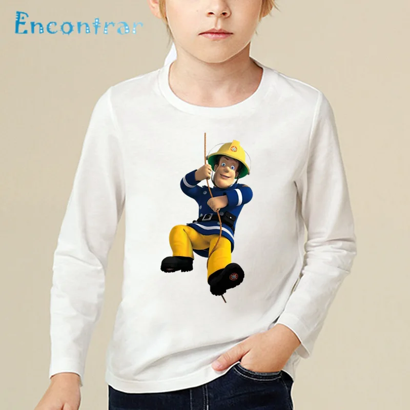 Детская забавная футболка с мультяшным пожарным и Сэмом детские Топы длинным