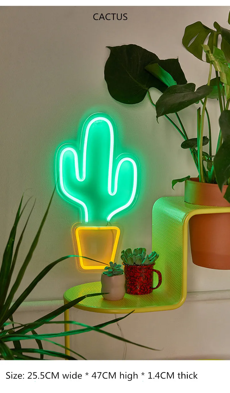 cactus Неоновый светодиодный неоновый свет для паба, неоновая вывеска, световая панель, рождественские, рождественские, вечерние, для магазина, для украшения стены дома, цветная неоновая лампа, дисплей для кондитерских изделий - Испускаемый цвет: cactus