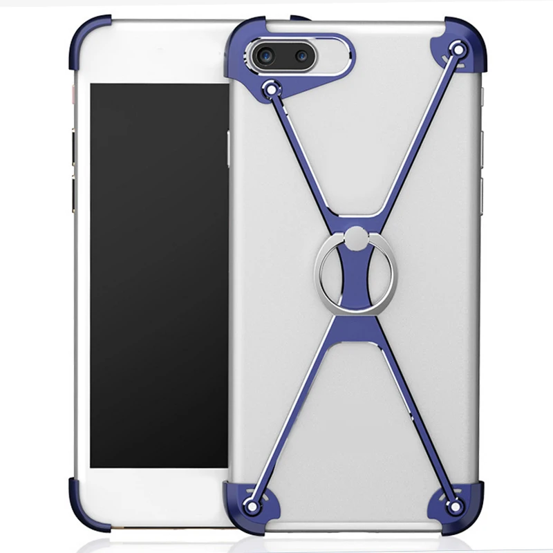 Бампер чехол для iPhone 7 8 Plus, тонкий алюминиевый металлический X-Frame телефон бамперы с кольцом держатель и винт