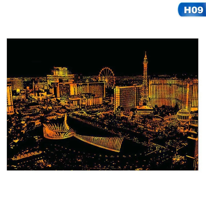 H08 Las Vegas 1 компл. декоративные живописи нуля скребковая Живопись Рисунок Бумага мир фотографии с достопримечательностями украшения дома подарки на день рождения - Цвет: H08 Las Vegas
