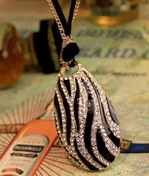 X315 necklace wholesale European and American fashion wild temperament black white zebra drip drop long necklace|necklace braid|necklace