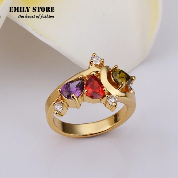 Emily Fashion Classic Rings Gold Plated Top Quality with Genuine Austrian Crystals Colorful Shinning Stone Jewelry | Украшения и