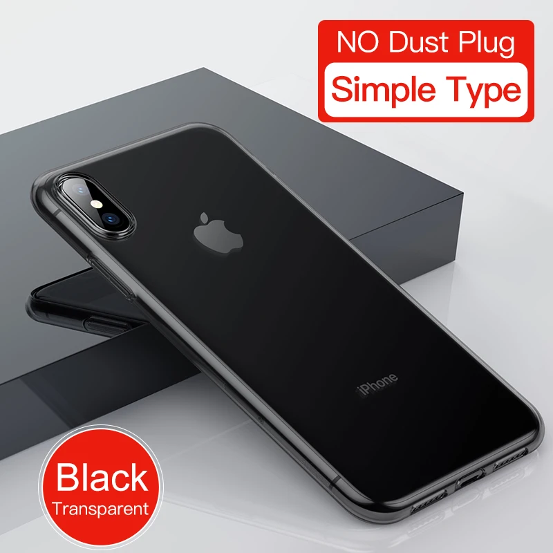 No Plug Black Чехол для телефона Baseus для iPhone Xs Max, Xr, X, S, R, Xsmax, ультра тонкий, мягкий, ТПУ, силиконовый чехол для iPhone, Max, Fundas - Цвет: No Plug Black