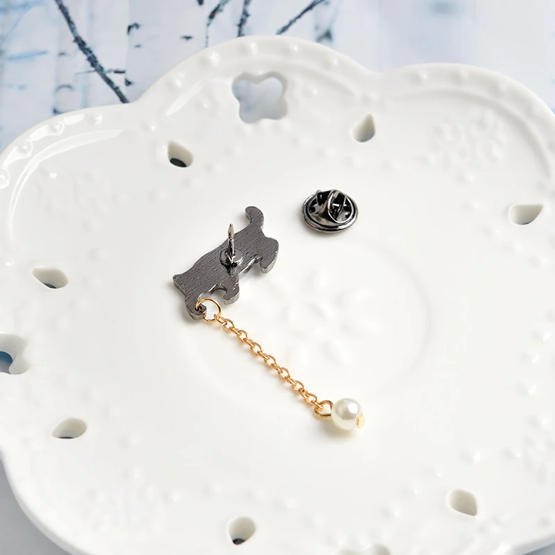 Значок на булавке с изображением кошки и жемчуга|pearl brooch|brooch chainpin badge |