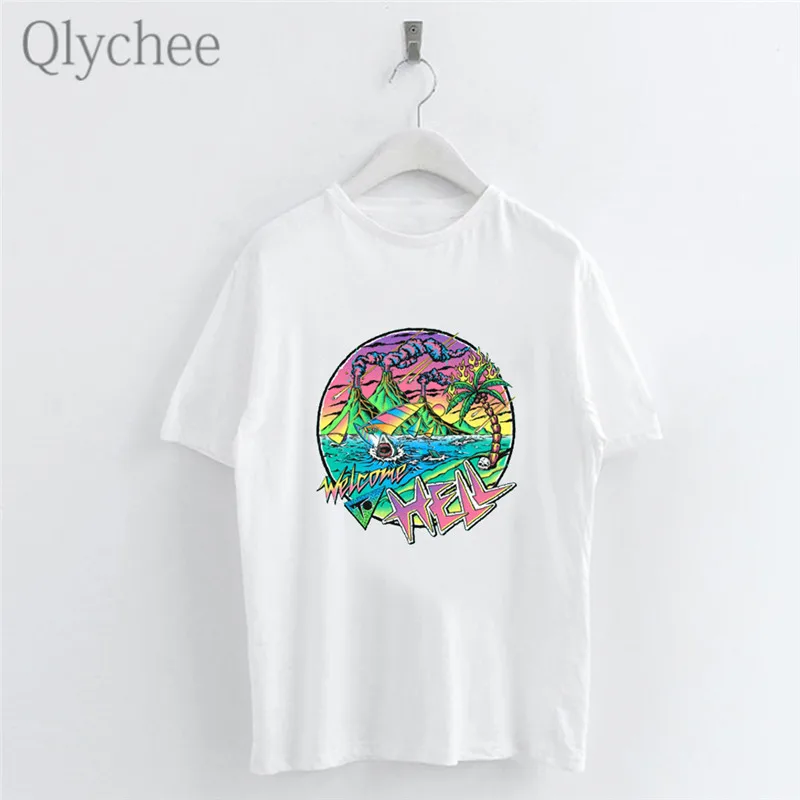 Женская футболка с надписью Qlychee Harajuku Devil белая Повседневная коротким рукавом и