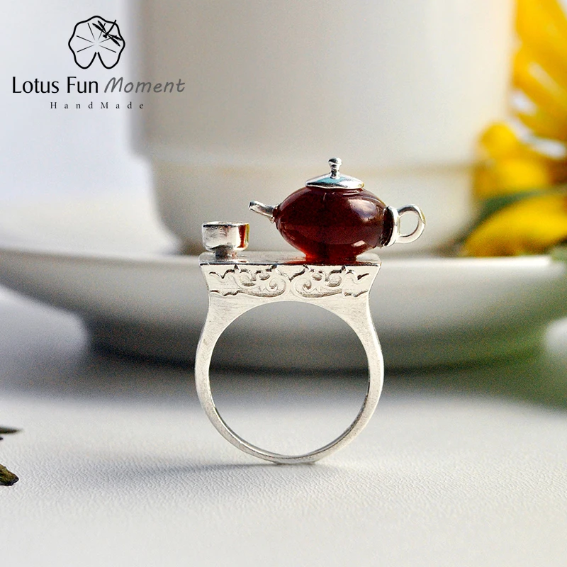 Lotus весело момент Настоящее стерлингового серебра 925 Натуральный камень ручной