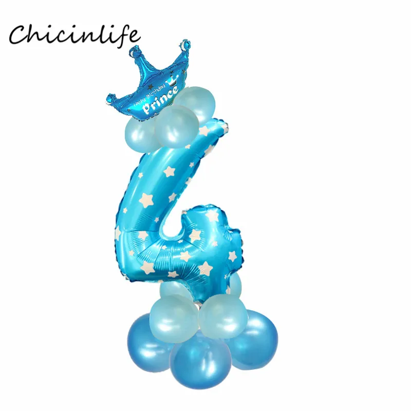 Chicinlife мальчик девочка 4th Happy Birhday украшение номер 4 шар День рождения корона шляпа 4 года День рождения принадлежности - Цвет: blue 4