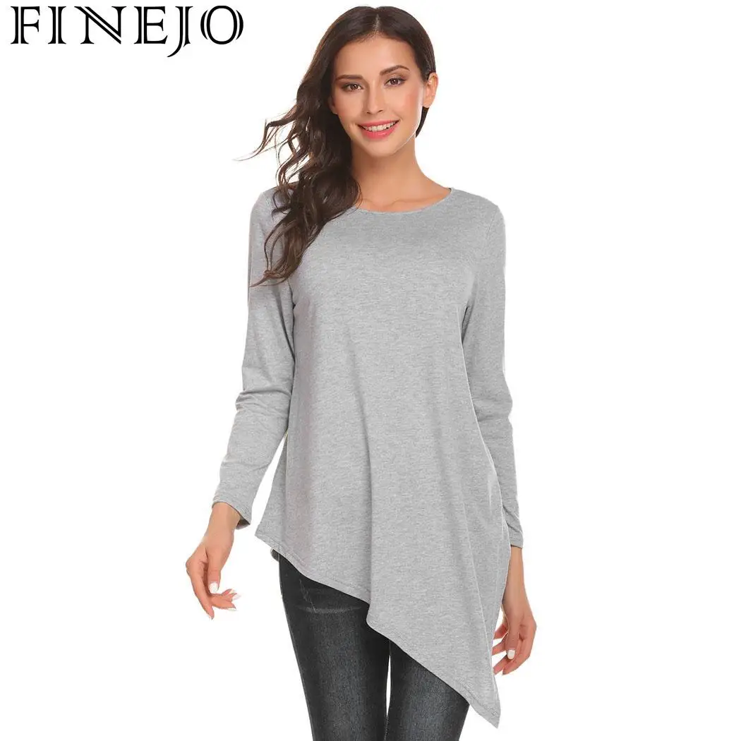Женская Асимметричная футболка FINEJO повседневная свободная туника с круглым