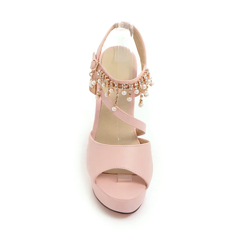 Pritivimin FN181 summer sandals laidies string bead beep toe t-strap thick heels wedding fashion shoes big size 32~46 | Обувь