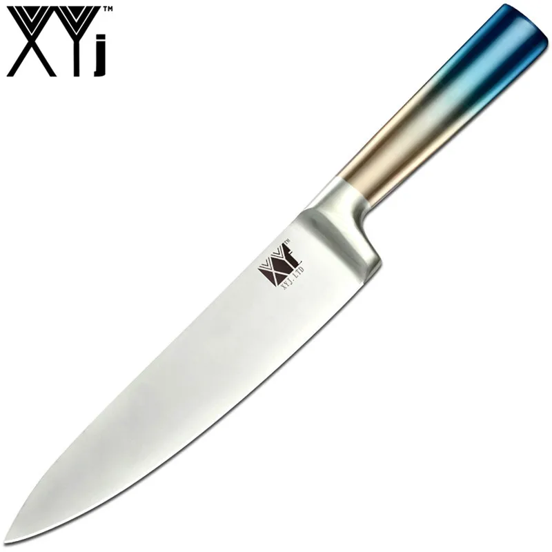 8 chef knife XYj набор кухонных ножей из нержавеющей стали градиентная синяя ручка интегрированный дизайн нож шеф-повара 8 ''Держатель ножей ножницы инструменты для приготовления пищи - Цвет: 8 chef knife