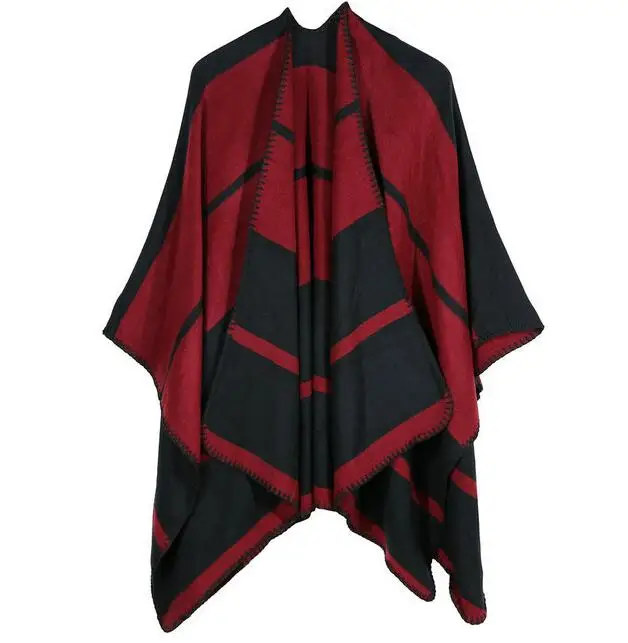 Женские имитированные кашемировые пончо Свободные Boho зимние полосатые вязаные женские кейпы foulard femme