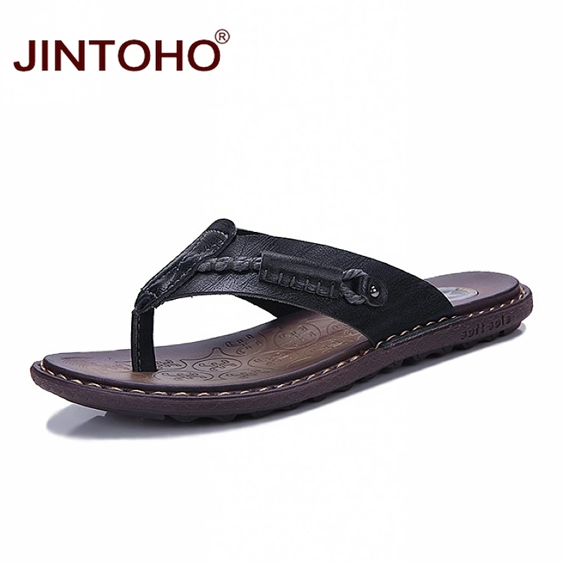 hei se Лето jintoho/пляжная обувь; Вьетнамки; тапочки для мужчин; модные кожаные шлепанцы; Летние вьетнамки; брендовые шлепанцы - Цвет: hei se