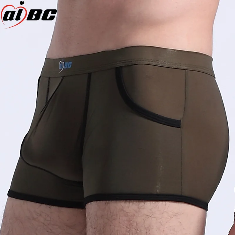 4pcs/lot AIBC men sexy underwear gay ultra-thin ice silk boxers short big pockets genuine youth Mens Underwear Boxers wholesale