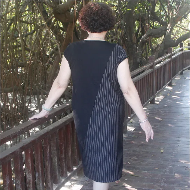 Женское платье в полоску лоскутное черное стиле пэчворк винтажное элегантное FD5