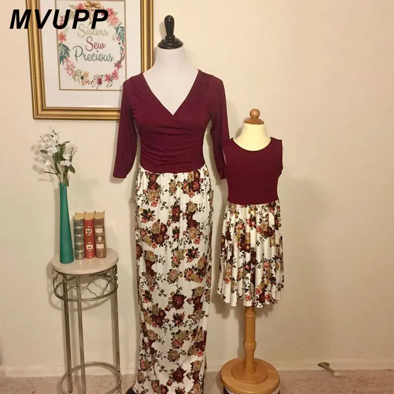 Женское платье для мамы и дочки MVUPP семейная одежда с коротким рукавом цветочным