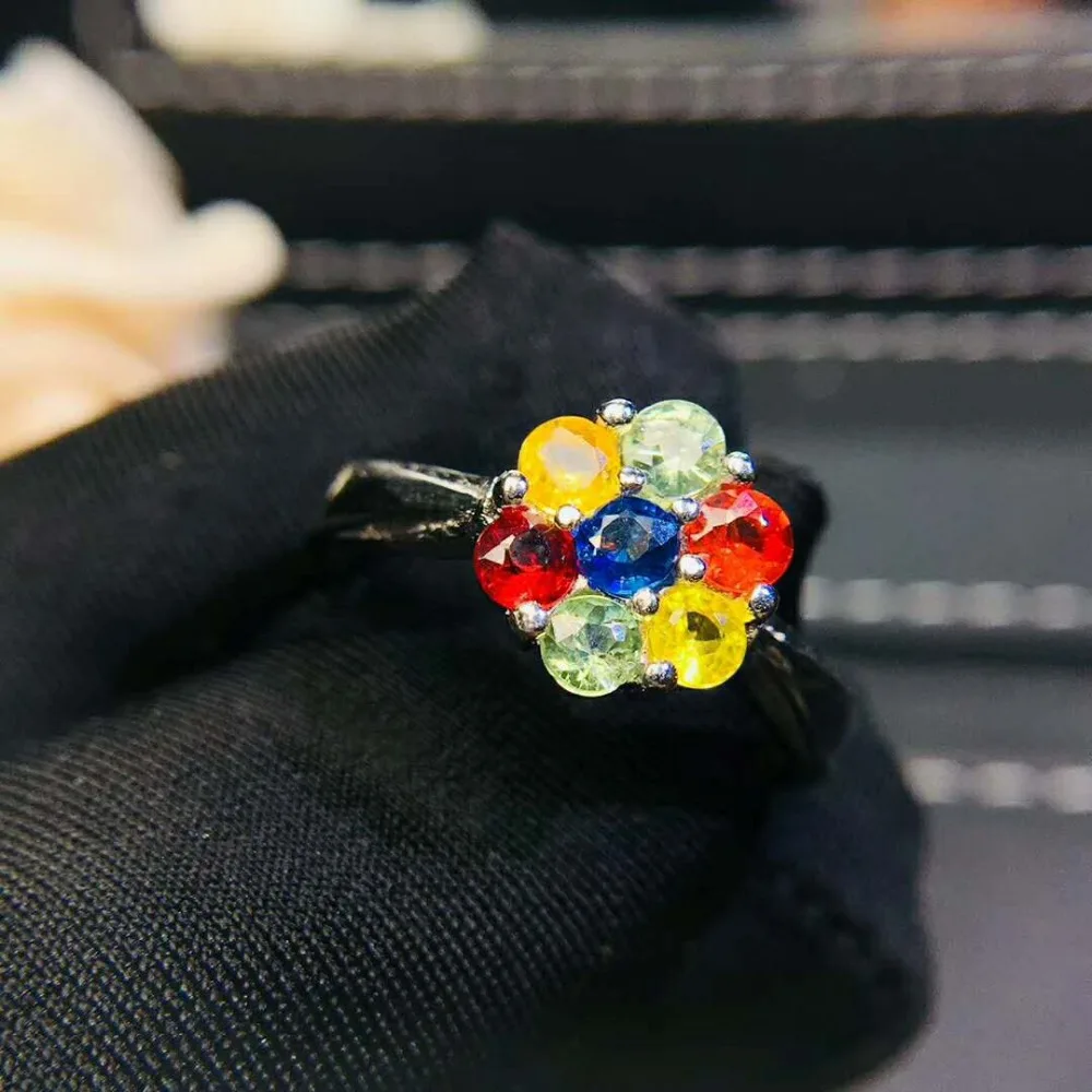 Video! Fidelity Natural 3mm sapphire Rings s925 sterling silver flowers fine Jewelry for women party color gemstone | Украшения и