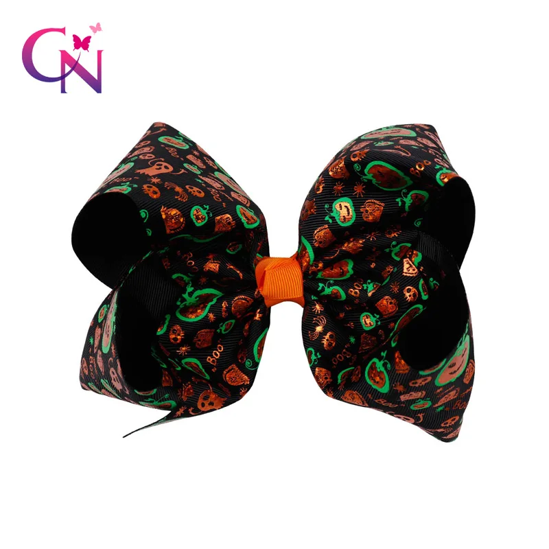 6 дюймов большие банты для волос с принтом на Хэллоуин блестящие заколки в виде