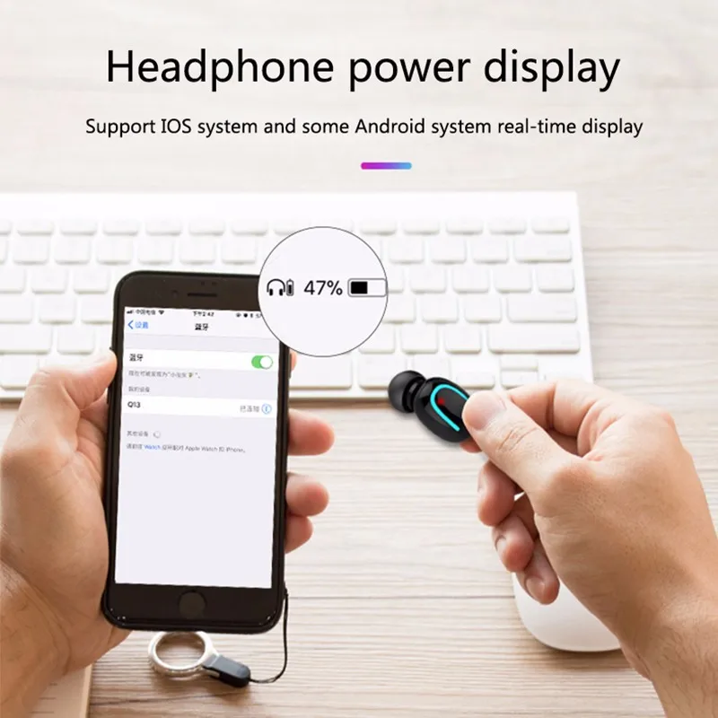 TWS V5.0 Bluetooth наушники стерео музыка в уши типа Беспроводные с зарядной коробкой