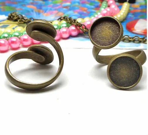 

5PCS Antiqued bronze double 10mm cabochon settings Rings #23006