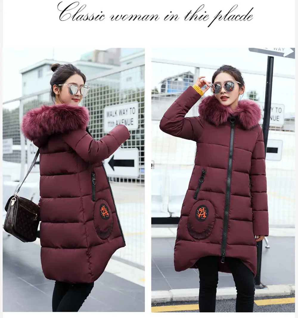 2017 Зимние новые женские парки с капюшоном большой меховой воротник свободные