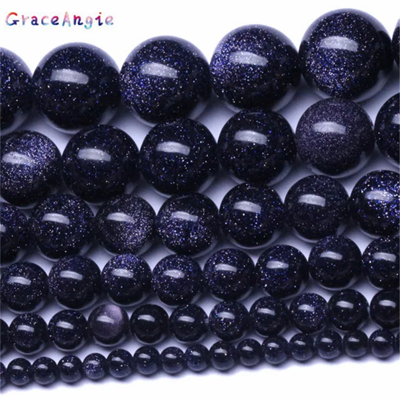 Natural Gold Sand Stone 4 6 8 10 12mm Loose Beads Blue Lava Bulk Bead For DIY Making Bracelet Necklace Jewelry | Украшения и