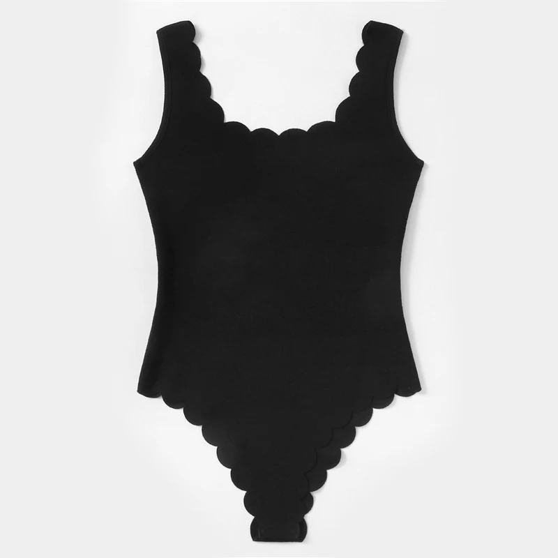 SHEIN Повседневное Одноцветное Модное Боди С Фестонами Сексуальные Женские Летние Боди Без рукавов