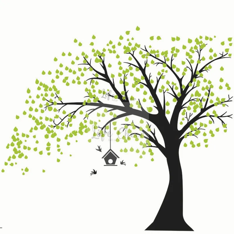 Дерево с листьями, виниловые наклейки для интерьера, украшение большого размера, дерево, наклейка на стену, птичье гнездо, стиль, настенная виниловая роспись AC209