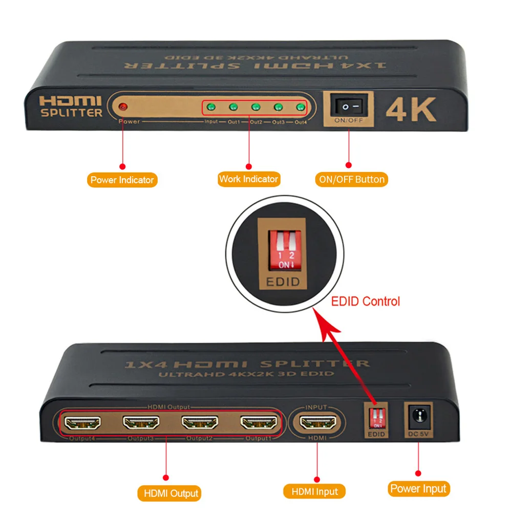 HDMI сплиттер Aikexin 1X4 Ultra HD 4K x 2K 1 в 4 выход Full 1080P видео разветвитель для HDTV PS3 PS4 DVD |