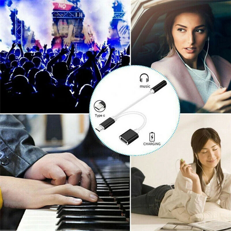 2в1 USB-C type C до 3,5 мм AUX аудио кабель зарядный кабель адаптер для наушников