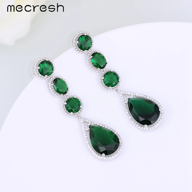 Mecresh 2017 Новый Элегантный Зеленый Серьги для Женщин Европа CZ Лонг Water Drop EH706|green drop