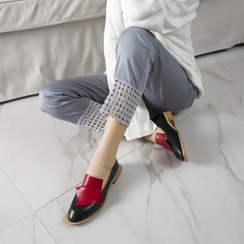 

FEDONAS Brand 2021 Fashion Women Round Toe Square Heels Shallow Pumps Mixed Colors Genuine Leather Slip-on Shoes Woman Spring