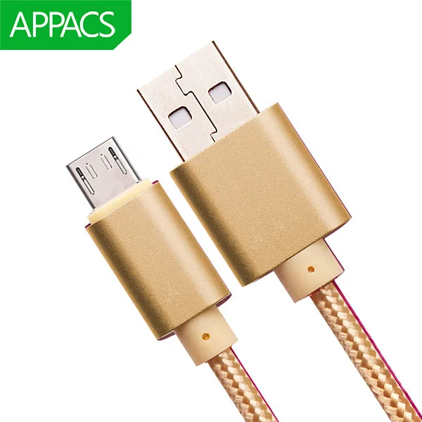 APPACS Micro USB кабель для быстрой зарядки мобильного телефона Andriod кабель адаптер 5V2A 1 м 2 м 3 м USB кабель для зарядки данных для samsung htc LG - Цвет: Golden