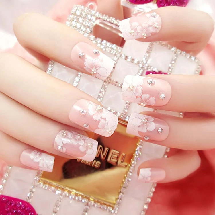 24 шт полный размер готовая продукция накладные ногти Сияющий драгоценный камень