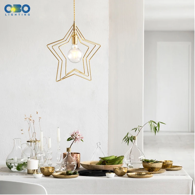 Nordic Star Pendant Lamp Living Room Bedroom Gold Metal Minimalist Chandelier 6W LED Bulb 110V 220V Creative Indoor Lighting | Лампы и