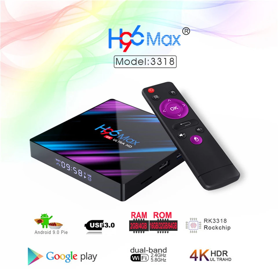 H96 Android 9,0 ТВ-бокс четырехъядерный RK3318 Ultra HD 4 K медиаплеер 2 Гб 16 Гб умный интернет-набор топ-бокс DLAN плеер Airplay