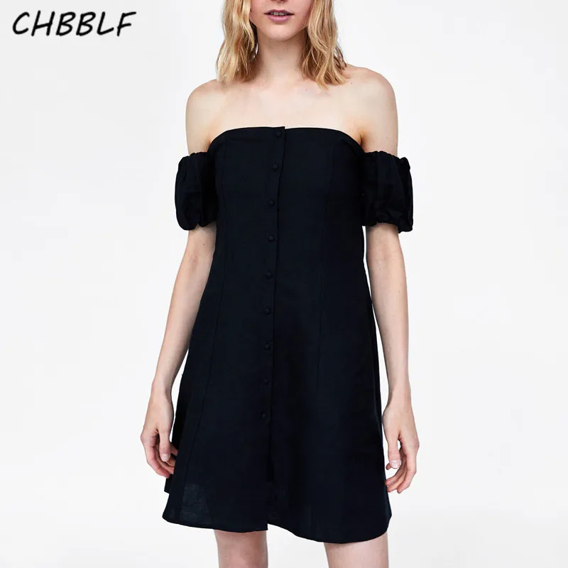 CHBBLF sweet slash neck women mini dress puff sleeve female cute summer dresses vestido XDN9276 | Женская одежда