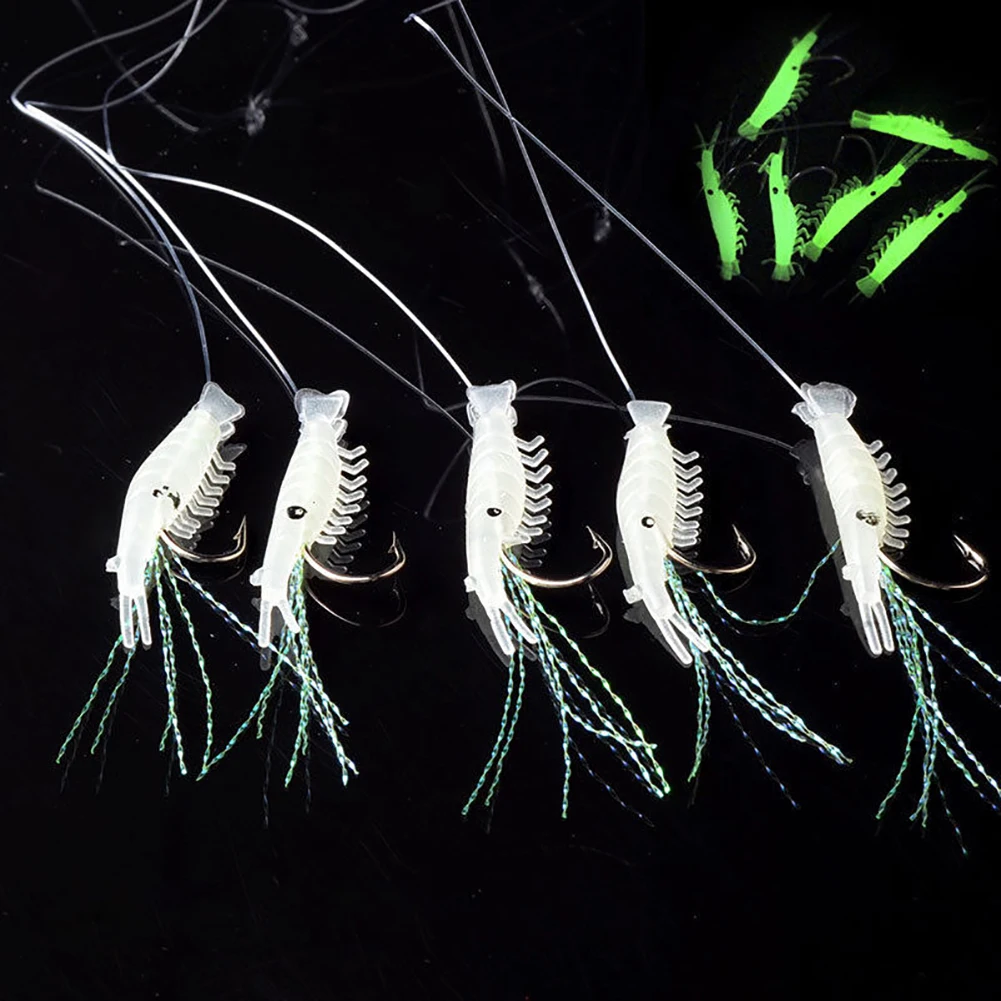 NEW 5 Pcs Luminous Shrimp Fishing Simulation Noctilucent Soft Prawn Lure Hooks Bait | Спорт и развлечения