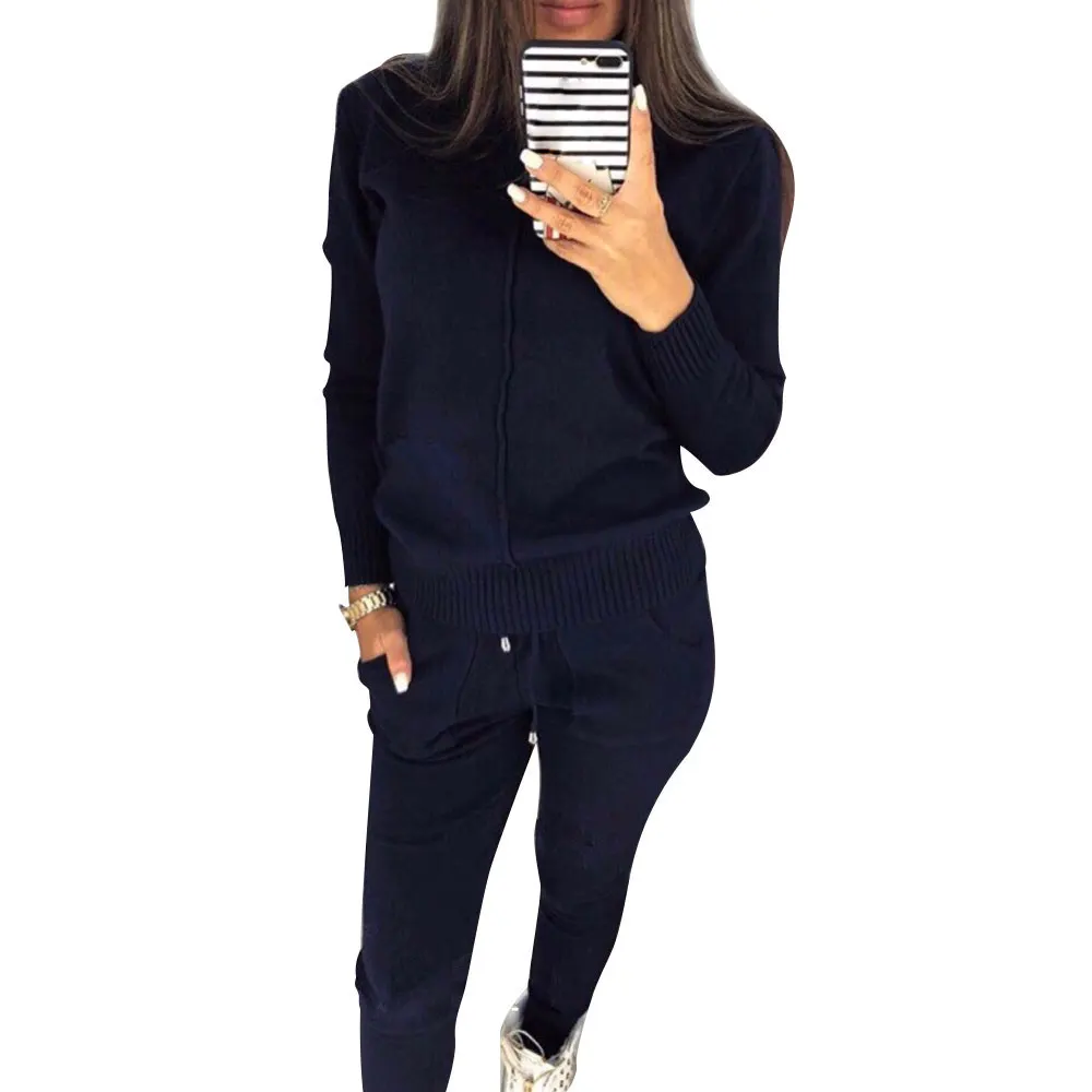 Navy Blue Taotrees, женский свитер, костюм и комплекты, повседневный вязаный свитер, штаны, 2 шт., спортивный костюм, вязаный джемпер, топы+ брюки, костюм, комплект - Цвет: Navy Blue