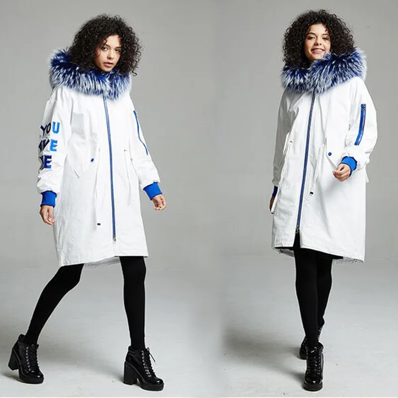 Зимняя женская куртка 2018 с воротником из натурального меха енота женское плотное