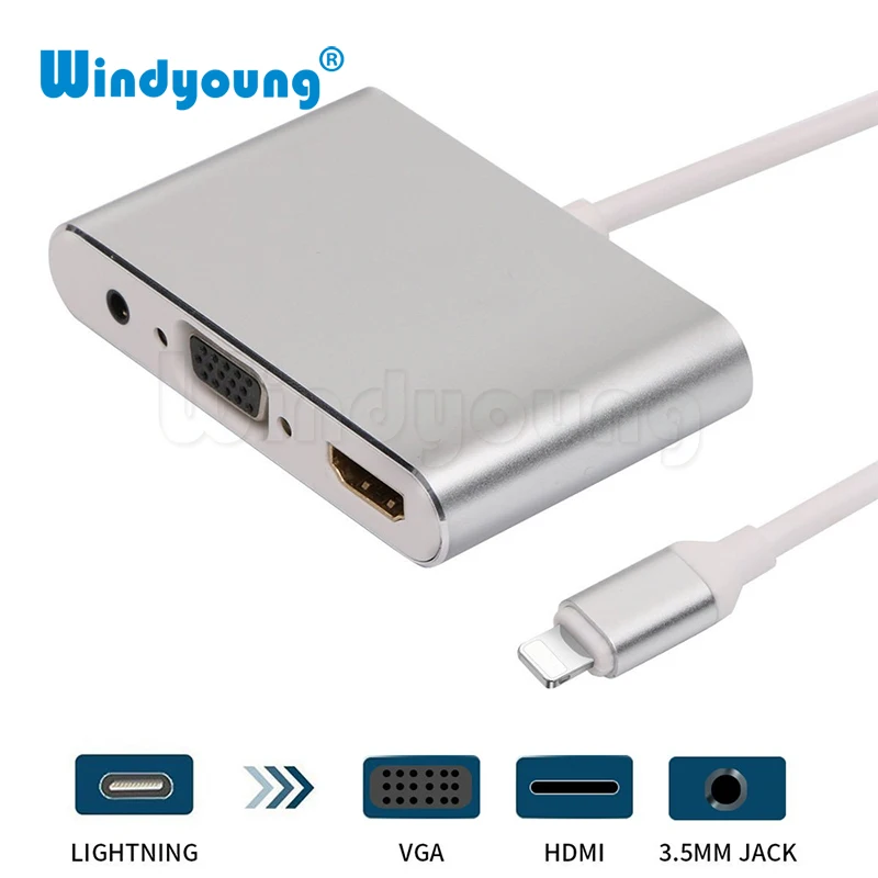 Новейший серебристый алюминиевый сплав для lightning hdmi vga jack аудио конвертер адаптер